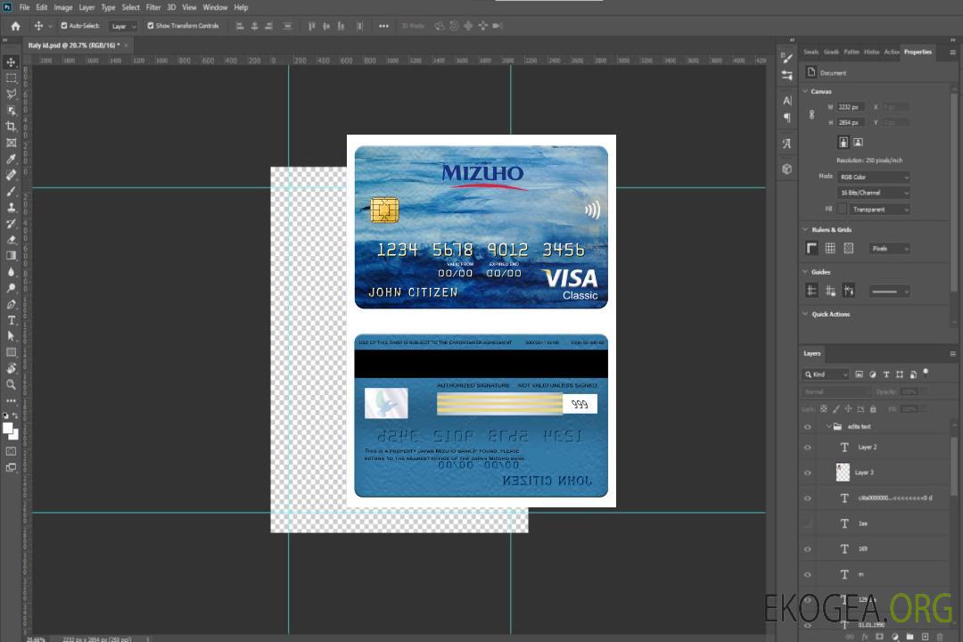 Carte visa classique de la banque Mizuho au Japon template Carte visa classique de la banque Mizuho au Japon template